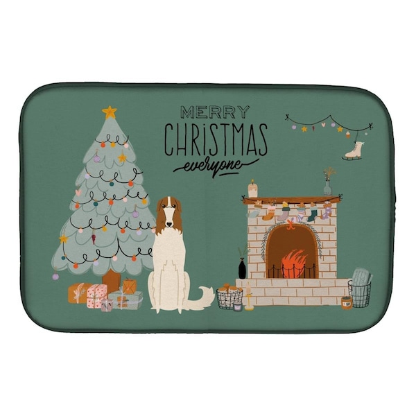 Carolines Treasures 14 x 21 in. Borzoi Christmas Everyone Dish Drying Mat - CK7586DDM