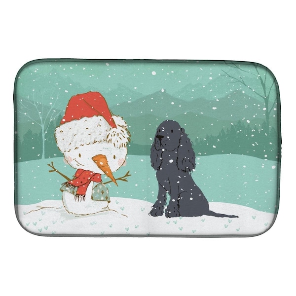 Carolines Treasures Black Spaniel Snowman Christmas Dish Drying Mat - CK2070DDM