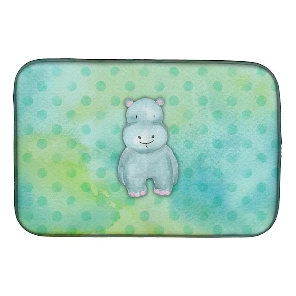 Carolines Treasures Polkadot Hippopotamus Watercolor Dish Drying Mat - BB7389DDM