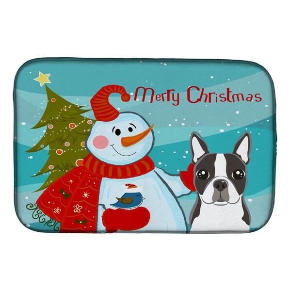 Carolines Treasures Snowman With Boston Terrier Dish Drying Mat - BB1823DDM