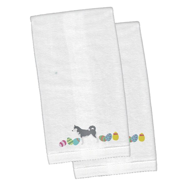 Carolines Treasures Siberian Husky Easter White Embroidered Plush Hand Towel - CK1687KTEMB