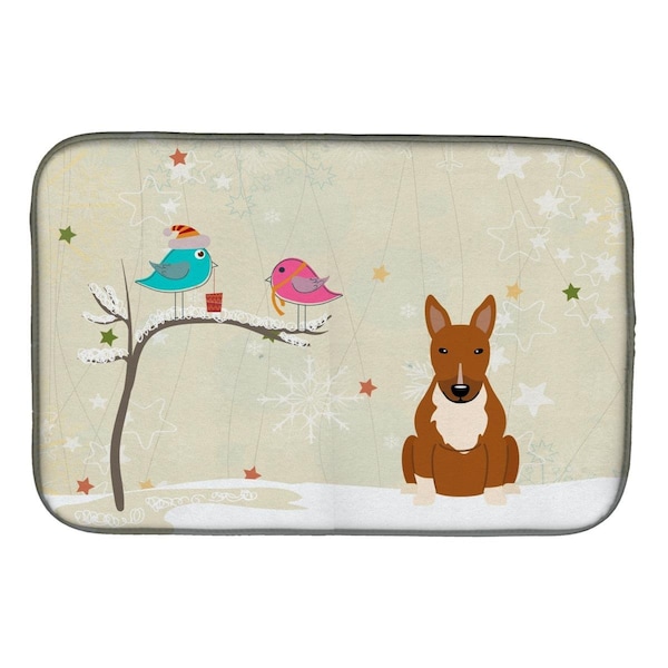 Carolines Treasures Christmas Presents Between Friends Bull Terrier Red Dish Drying Mat - BB2606DDM