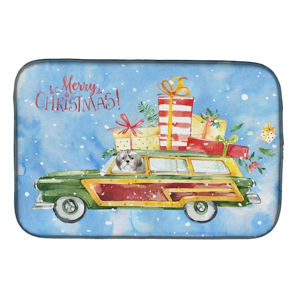 Carolines Treasures Merry Christmas Shih Tzu Puppy Cut Dish Drying Mat - CK2423DDM
