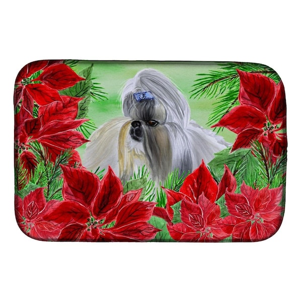Carolines Treasures Shih Tzu Poinsettas Dish Drying Mat - CK1314DDM