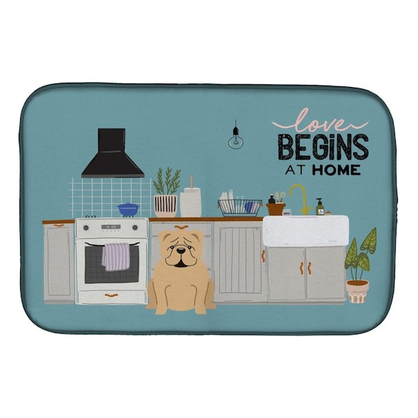 Carolines Treasures 14 x 21 in. Fawn English Bulldog Kitchen Scene Dish Drying Mat - CK7828DDM