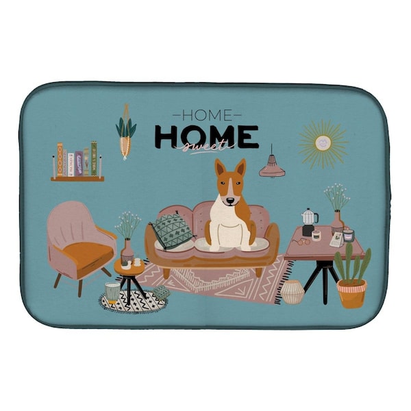 Carolines Treasures 14 x 21 in. Red White Bull Terrier Sweet Home Dish Drying Mat - CK7980DDM