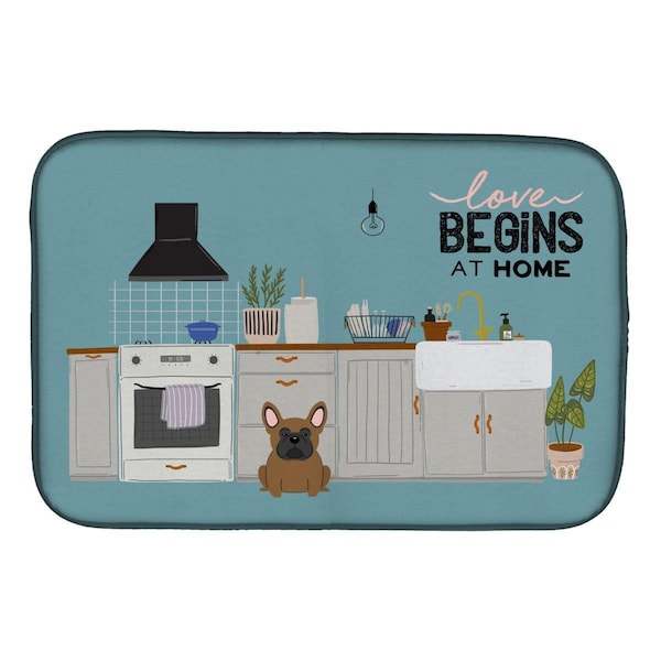 Carolines Treasures 14 x 21 in. Brown French Bulldog Kitchen Scene Dish Drying Mat - CK7717DDM