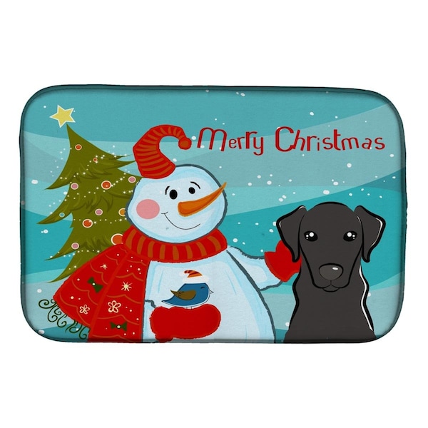 Carolines Treasures Snowman With Black Labrador Dish Drying Mat - BB1855DDM
