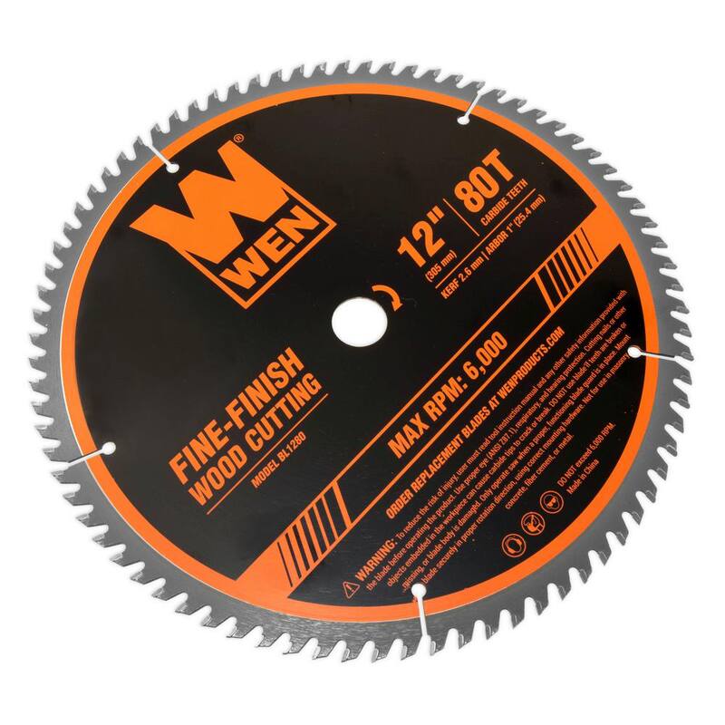 WEN 12 pulgadas 80 dientes Hoja de sierra profesional para acabados finos de carpintería para sierras de inglete y sierras de mesa - BL1280