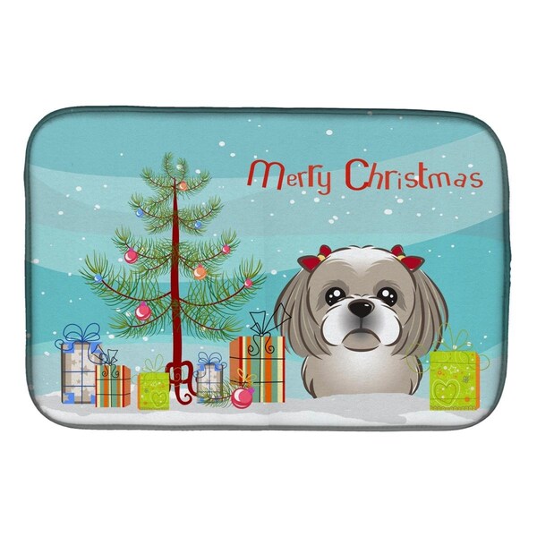 Carolines Treasures Christmas Tree & Gray Silver Shih Tzu Dish Drying Mat - BB1622DDM