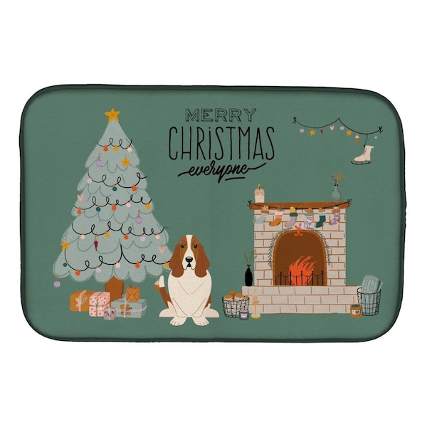 Carolines Treasures 14 x 21 in. Basset Hound Christmas Everyone Dish Drying Mat - CK7584DDM