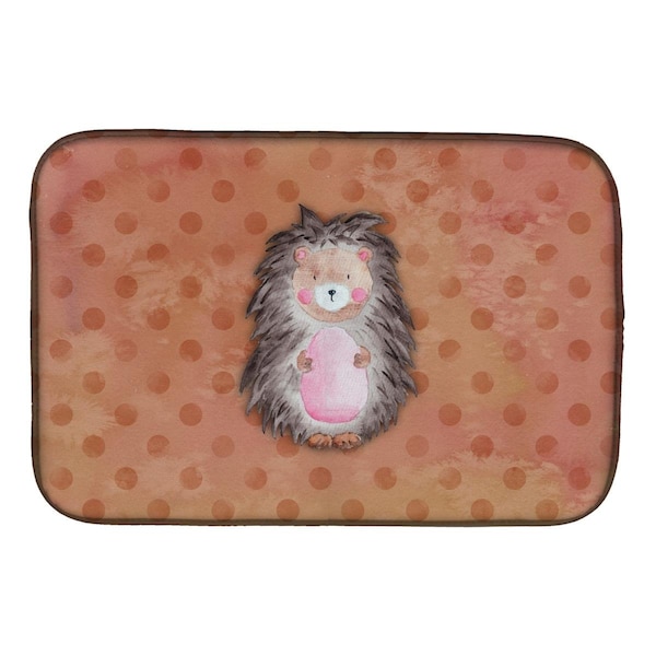 Carolines Treasures Polkadot Hedgehog Watercolor Dish Drying Mat - BB7378DDM