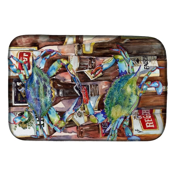 Carolines Treasures Blue Crabby New Orleans Beer Bottles Dish Drying Mat - 8918DDM
