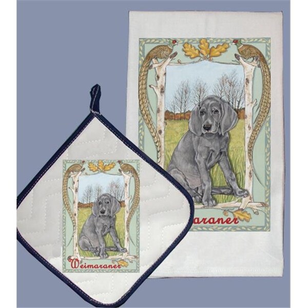 Pipsqueak Productions Pipsqueak Productions DP882 Dish Towel and Pot Holder Set - Weimaraner - DP882