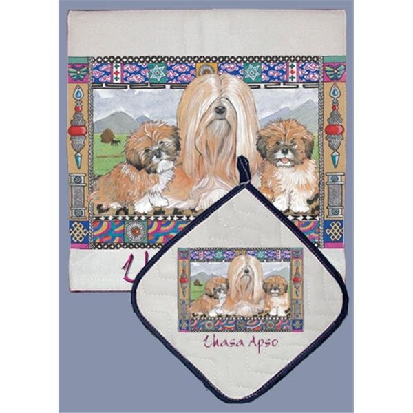 Pipsqueak Productions Pipsqueak Productions DP994 Dish Towel and Pot Holder Set - Lhasa Apso - DP994