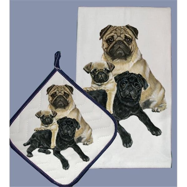 Pipsqueak Productions Pipsqueak Productions DP527 Dish Towel and Pot Holder Set - Pug - DP527