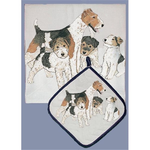 Pipsqueak Productions Pipsqueak Productions DP857 Dish Towel and Pot Holder Set - Fox Terrier Wire - DP857