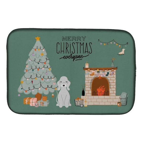 Carolines Treasures 14 x 21 in. Blue Bedlington Terrier Christmas Everyone Dish Drying Mat - CK7653DDM