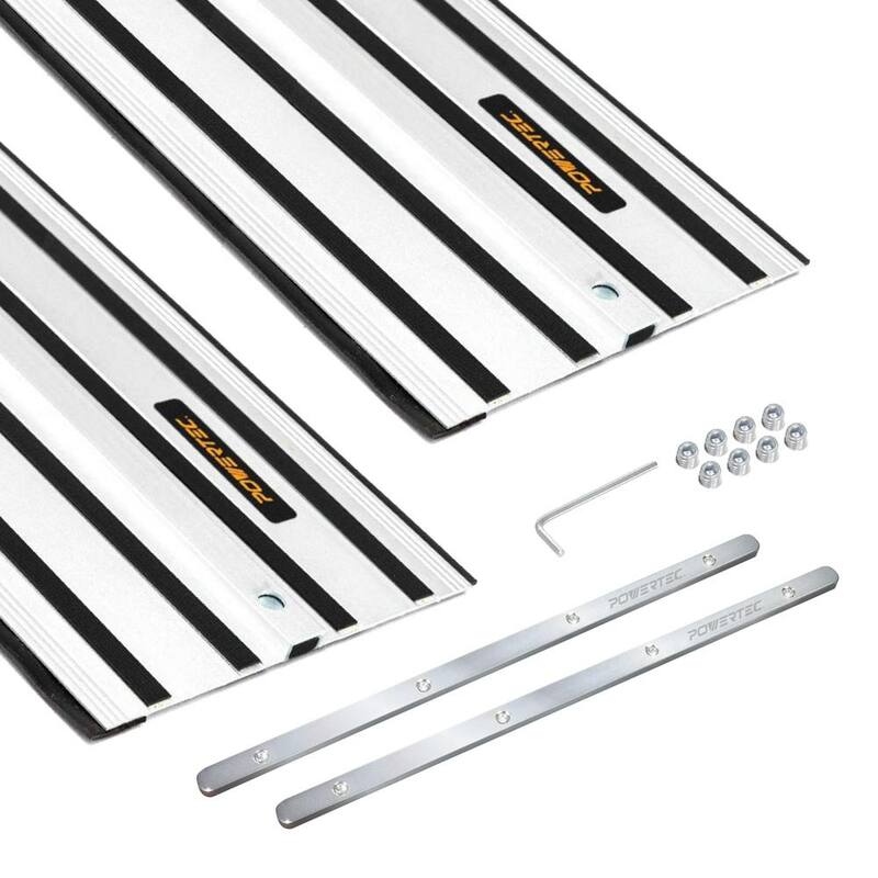 POWERTEC 110 pulgadas Juego de unión de riel guía de aluminio compatible con sierras de riel DeWalt, (2) rieles guía y (1) conector de riel guía - 71691