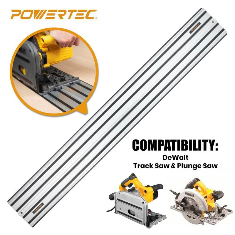 POWERTEC 110 pulgadas Juego de unión de riel guía de aluminio compatible con sierras de riel DeWalt, (2) rieles guía y (1) conector de riel guía - 71691