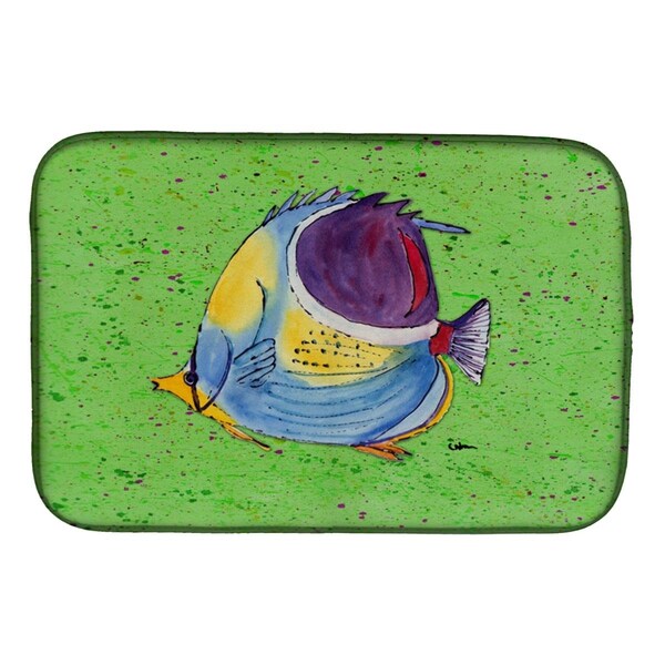 Carolines Treasures Tropical Fish on Green Dish Drying Mat - 8574DDM