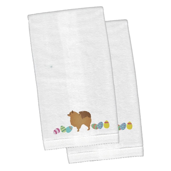 Carolines Treasures Pomeranian Easter White Embroidered Plush Hand Towel - CK1672KTEMB