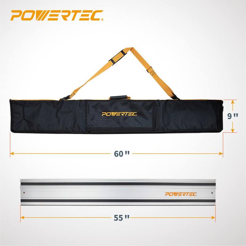 Kit de riel guía de sierra para cortar POWERTEC de 110 pulgadas para Makita o Festool, 2 rieles guía de 55 pulgadas con bolsa protectora y conectores de riel - 71550