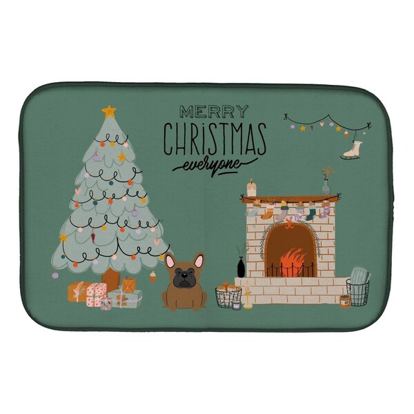 Carolines Treasures 14 x 21 in. Brown French Bulldog Christmas Everyone Dish Drying Mat - CK7576DDM