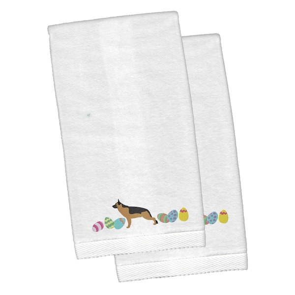 Carolines Treasures German Shepherd Easter White Embroidered Plush Hand Towel - CK1644KTEMB