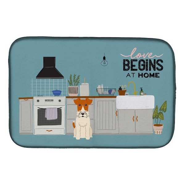 Carolines Treasures 14 x 21 in. Wire Fox Terrier Kitchen Scene Dish Drying Mat - CK7805DDM