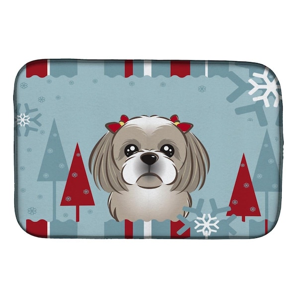 Carolines Treasures Winter Holiday Gray Silver Shih Tzu Dish Drying Mat - BB1746DDM