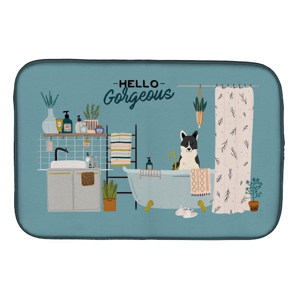 Carolines Treasures 14 x 21 in. Russo-European Laika Spitz in Bathtub Dish Drying Mat - CK7451DDM