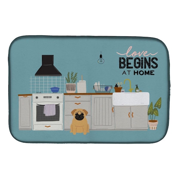 Carolines Treasures 14 x 21 in. Brown Pug Kitchen Scene Dish Drying Mat - CK7711DDM
