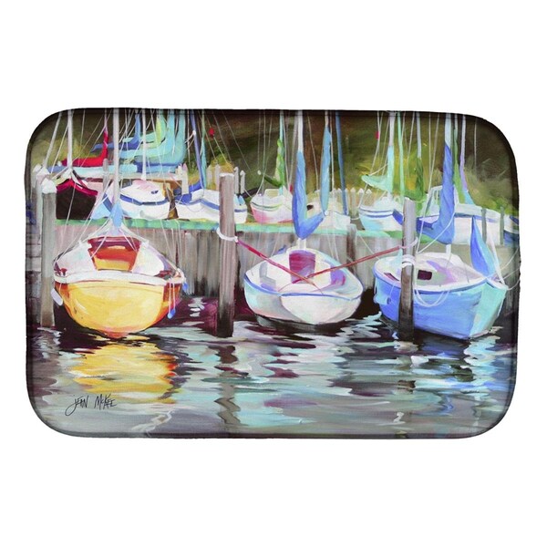 Carolines Treasures Yellow Boat Sailboat Dish Drying Mat - JMK1084DDM