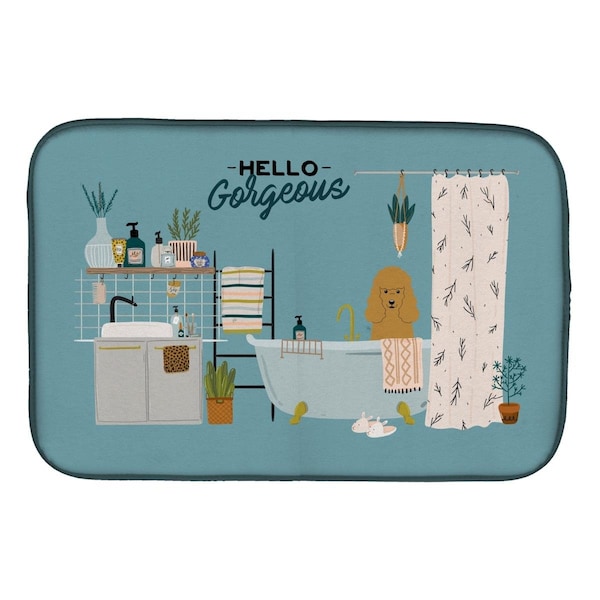 Carolines Treasures 14 x 21 in. Tan Poodle in Bathtub Dish Drying Mat - CK7491DDM