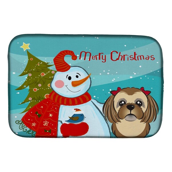 Carolines Treasures Snowman With Chocolate Brown Shih Tzu Dish Drying Mat - BB1869DDM
