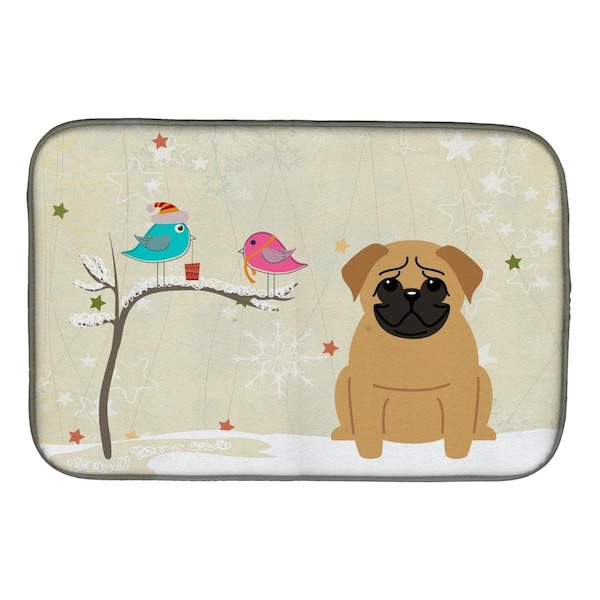 Carolines Treasures Christmas Presents Between Friends Pug Brown Dish Drying Mat - BB2479DDM