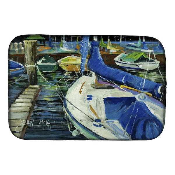 Carolines Treasures Night on the Docks Sailboat Dish Drying Mat - JMK1031DDM