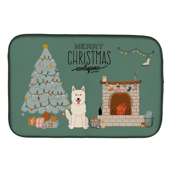 Carolines Treasures 14 x 21 in. White German Shepherd Christmas Everyone Dish Drying Mat - CK7608DDM