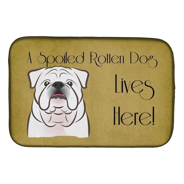 Carolines Treasures White English Bulldog Spoiled Dog Lives Here Dish Drying Mat - BB1468DDM