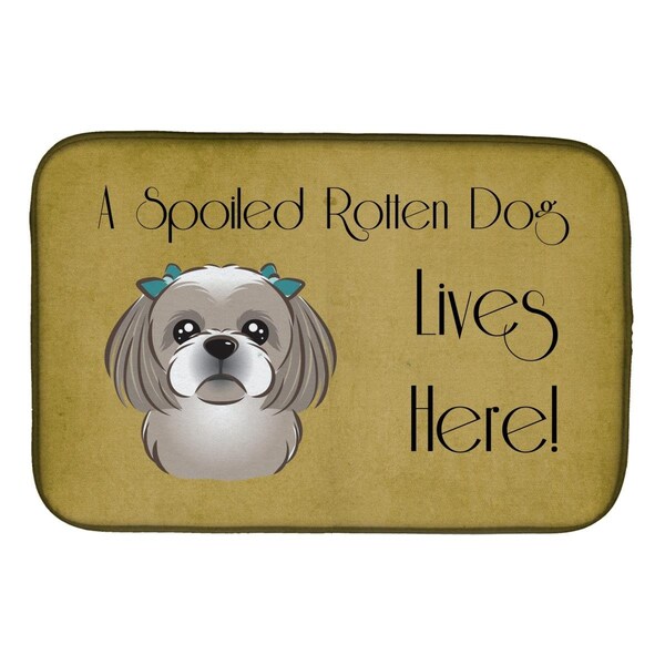 Carolines Treasures Gray Silver Shih Tzu Spoiled Dog Lives Here Dish Drying Mat - BB1498DDM