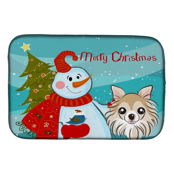 Carolines Treasures Snowman With Chihuahua Dish Drying Mat - BB1871DDM