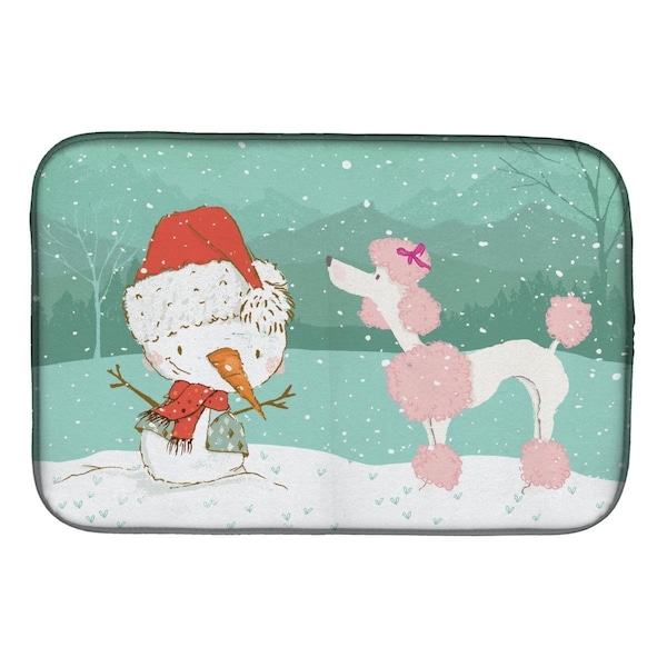 Carolines Treasures Pink Poodle Snowman Christmas Dish Drying Mat - CK2066DDM