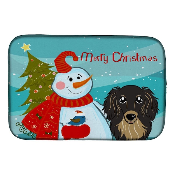 Carolines Treasures Snowman With Longhair Black & Tan Dachshund Dish Drying Mat - BB1833DDM
