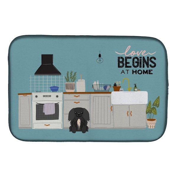 Carolines Treasures 14 x 21 in. Black Pekingese Kitchen Scene Dish Drying Mat - CK7811DDM