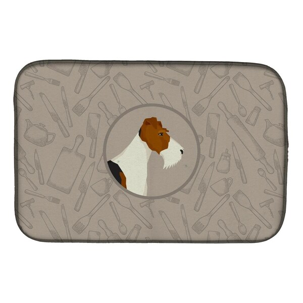 Carolines Treasures Fox Terrier in the Kitchen Dish Drying Mat - CK2185DDM