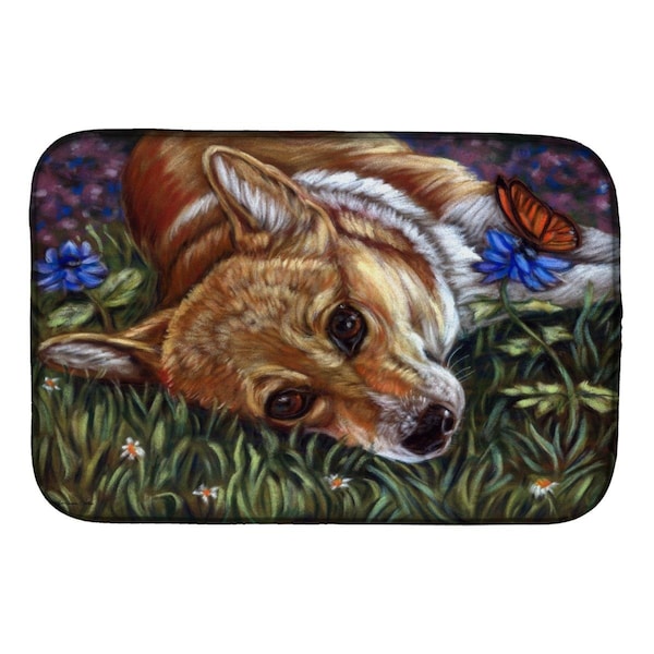 Carolines Treasures Corgi Pastel Butterfly Dish Drying Mat - 7325DDM