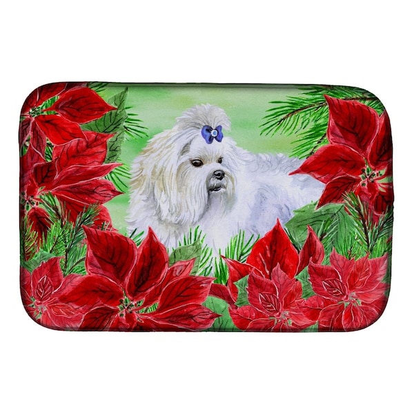 Carolines Treasures Maltese Poinsettas Dish Drying Mat - CK1299DDM