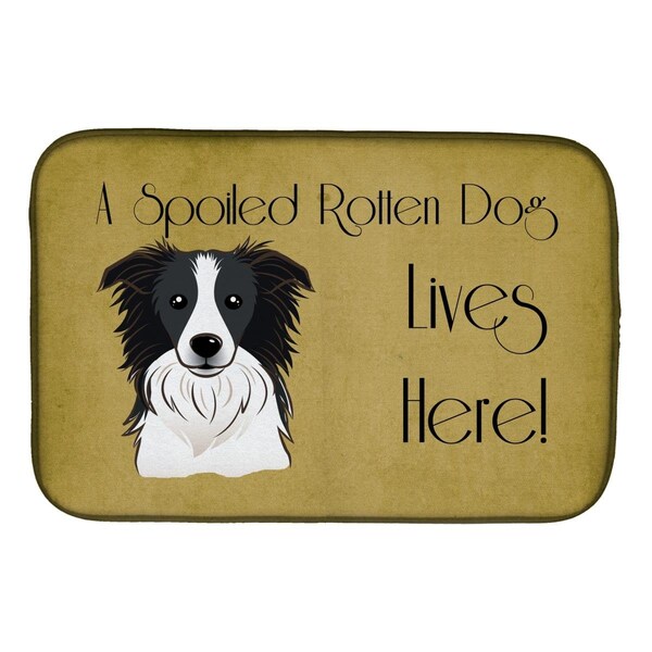 Carolines Treasures Border Collie Spoiled Dog Lives Here Dish Drying Mat - BB1489DDM