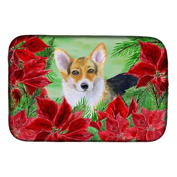 Carolines Treasures Pembroke Corgi Poinsettas Dish Drying Mat - CK1291DDM